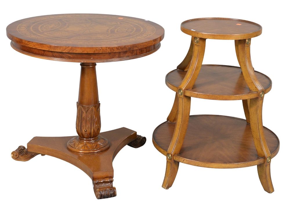 Appraisal: Two Contemporary Stands one having round inlaid top height inches