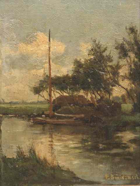 Appraisal: FRANS SMISSAERT - A sailing boat moored in a river