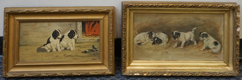 Appraisal: American or British School th Century Puppies Oil on Tin