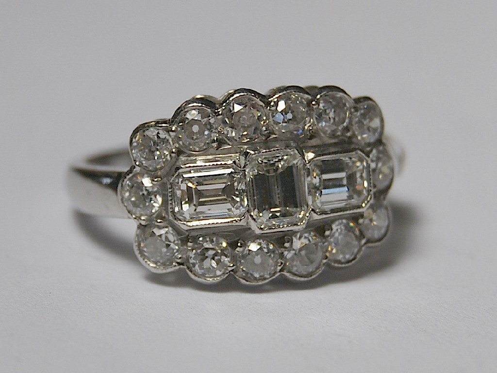 Appraisal: Art Deco-style baguette and old cut diamond cluster ring surrounded