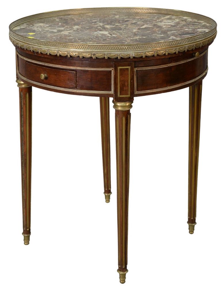 Appraisal: Louis XVI Style Table with brass gallery and marble top