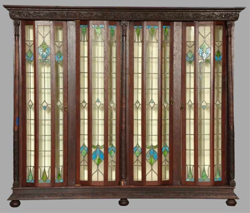 Appraisal: Victorian Oak -Door Display Case Description Original finish With leaded