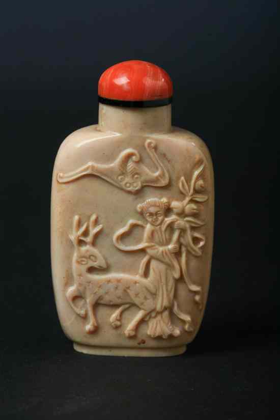 Appraisal: CHINESE OPAL SNUFF BOTTLE th century Of flattened rectangular form