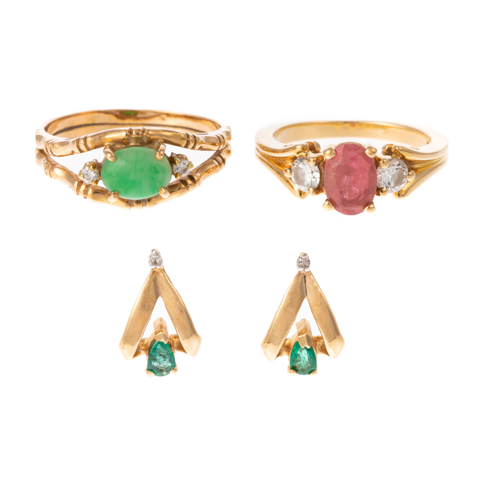 Appraisal: TWO GEMSTONE RINGS EARRINGS IN K K yellow gold ring