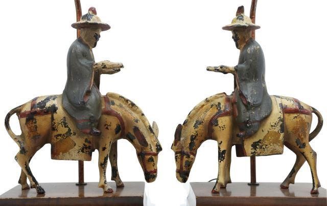 Appraisal: pair Chinese painted cast iron figure of a scholar on