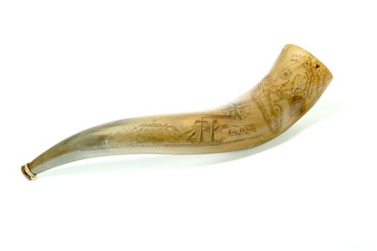 Appraisal: ENGRAVED POWDER HORN England Inscribed ''Corpl W Cohoon st Batt