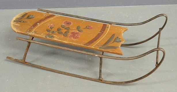 Appraisal: - Victorian child s sled with original salmon and floral