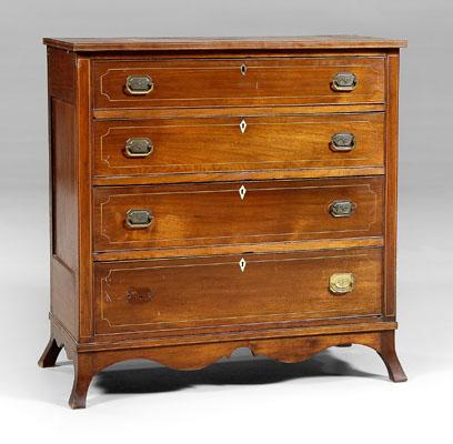 Appraisal: Federal inlaid walnut chest four dovetailed graduated drawers shaped skirt