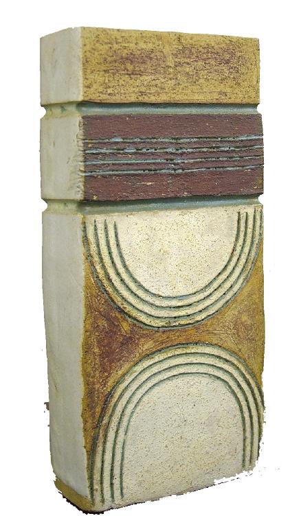 Appraisal: Studio stoneware glazed slab vase with textured abstract decoration in