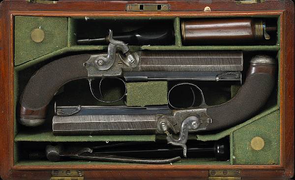 Appraisal: A cased pair of large caliber English percussion belt pistols