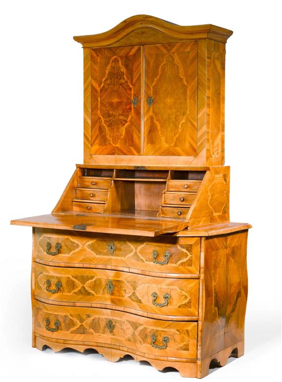 Appraisal: TROIS-CORPS Baroque southern Germany Walnut and burled walnut with parquetry