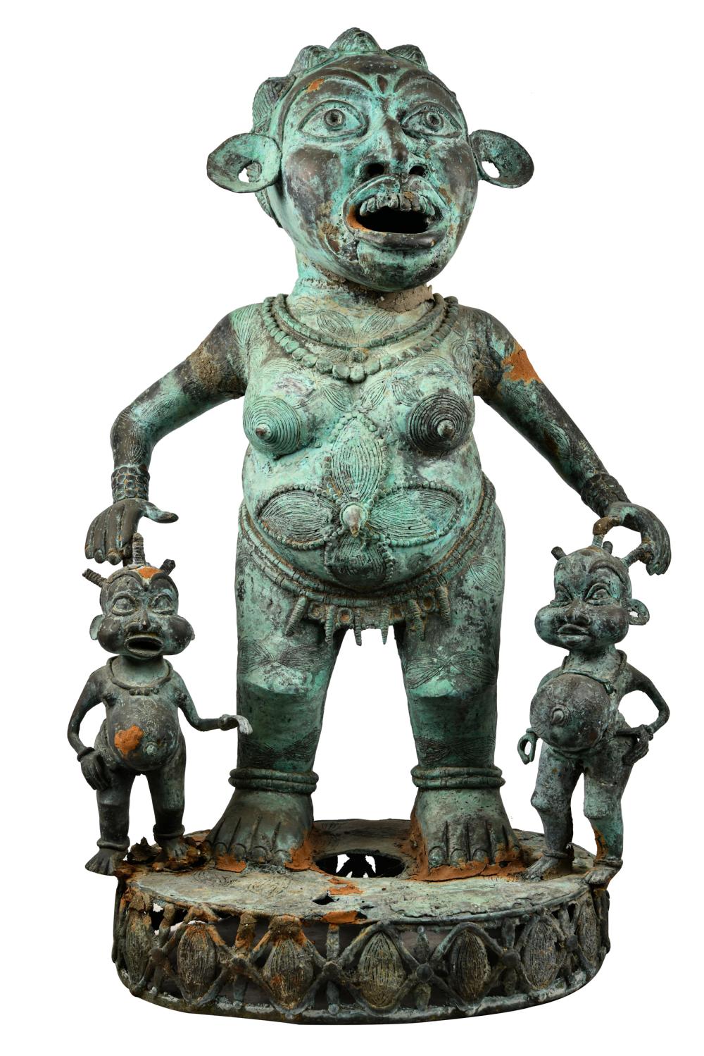 Appraisal: AFRICAN BRONZE FIGURAL GROUPon an integral base Provenance The Estate