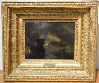 Appraisal: Francis Swaine - oil on copper Fire along Coast at