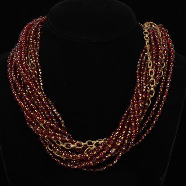 Appraisal: Miriam Haskell vintage multi strand twist necklace with red glass