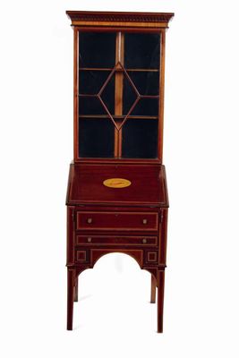 Appraisal: An Edwardian mahogany bureau bookcase inlaid stringing and a marquetry