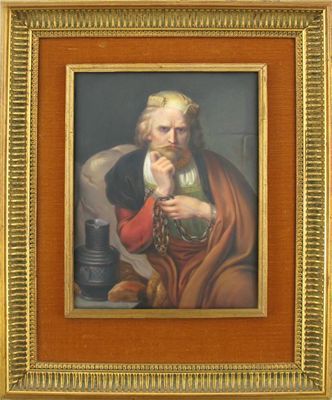 Appraisal: A Continental porcelain rectangular plaque painted with a pensive bearded