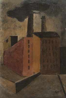 Appraisal: Mario Sironi Italian - Factories Oil on posterboard old lithographic