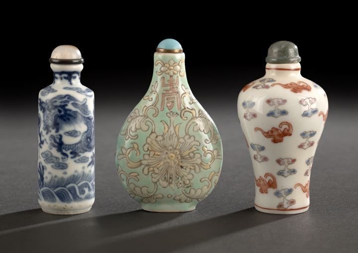 Appraisal: Group of Three Chinese Porcelain Snuff Bottles composed of a