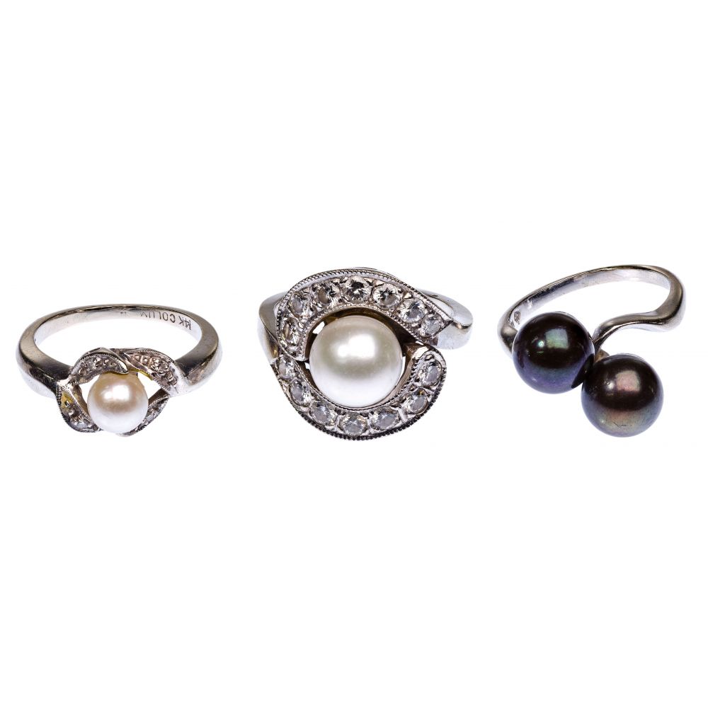 Appraisal: K WHITE GOLD PEARL AND DIAMOND RING ASSORTMENT rings including