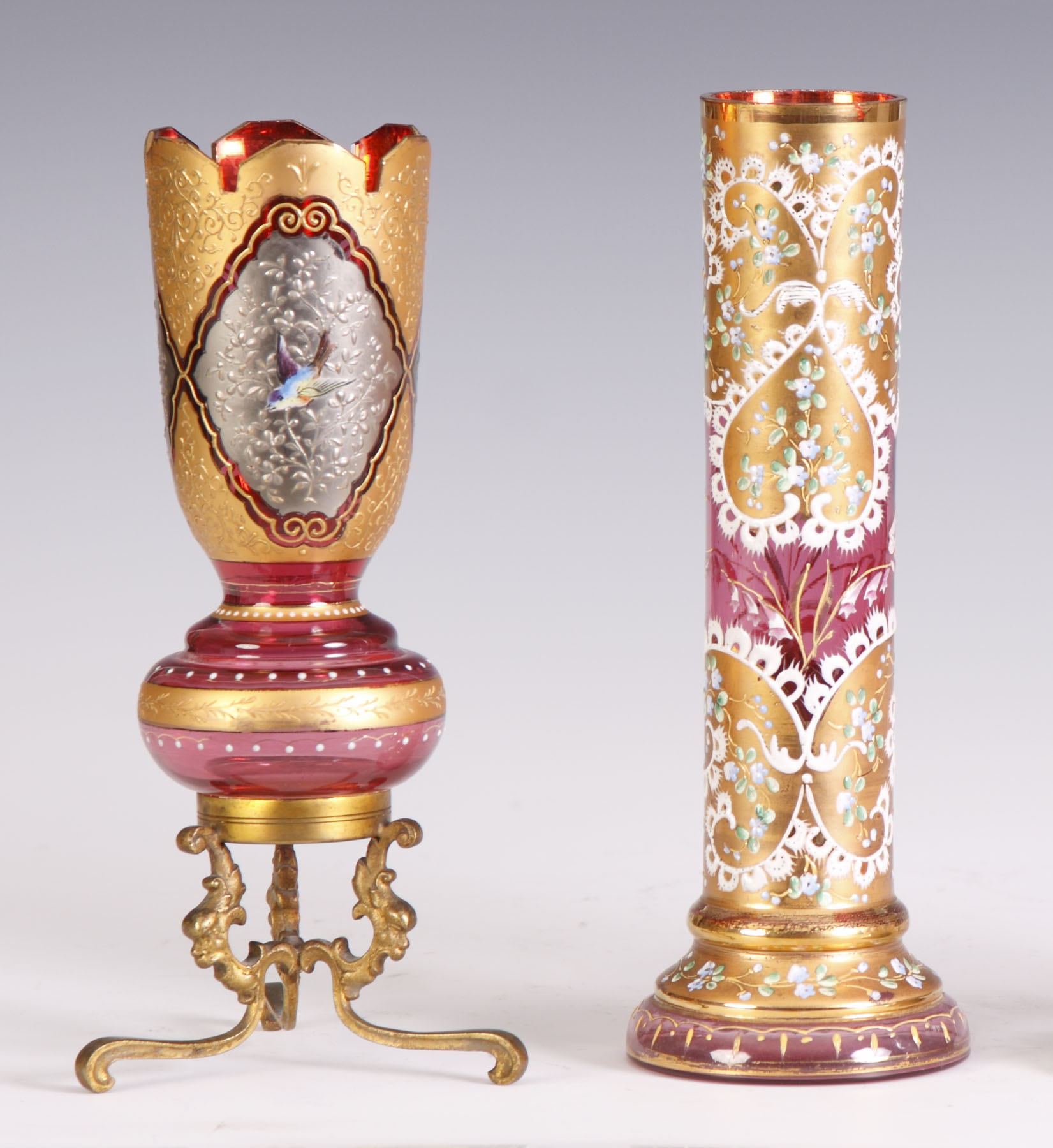 Appraisal: Moser Type Vase Enameled vase with a figure of a