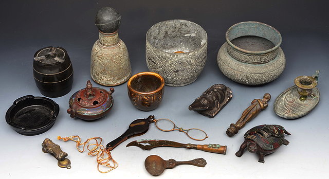 Appraisal: A COLLECTION OF OBJETS TROUV TO INCLUDE an oriental bronze