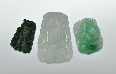 Appraisal: A Lot of Three Jadeite Carvings Containing a pale green