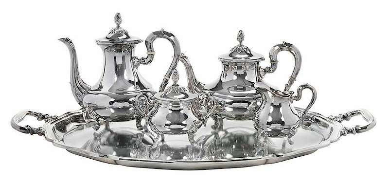 Appraisal: Five Pieces Sterling Tea Service th century pear form acanthus