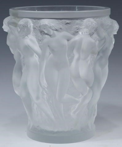 Appraisal: French Lalique art crystal vase in the Bacchantes pattern original