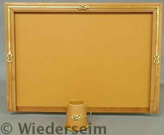 Appraisal: Italian desk set by Gucci camel colored leather with gilt