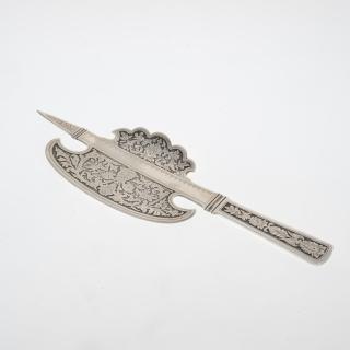 Appraisal: Unusual Gorham sterling halberd-form server Circa engraved leaf and foliate