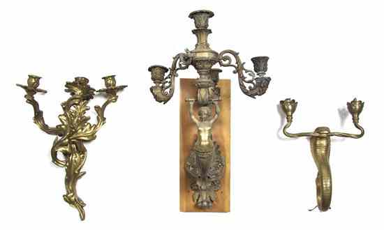 Appraisal: A Collection of Three Gilt Metal Sconces comprising a Louis