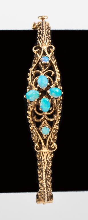 Appraisal: K GOLD FILIGREE OPAL BRACELET VICTORIAN REVIVAL Vintage Victorian Revival