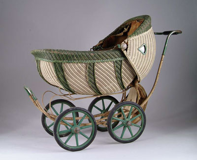 Appraisal: LOT OF FOUR BABY BUGGIES Wicker baby buggy has tan