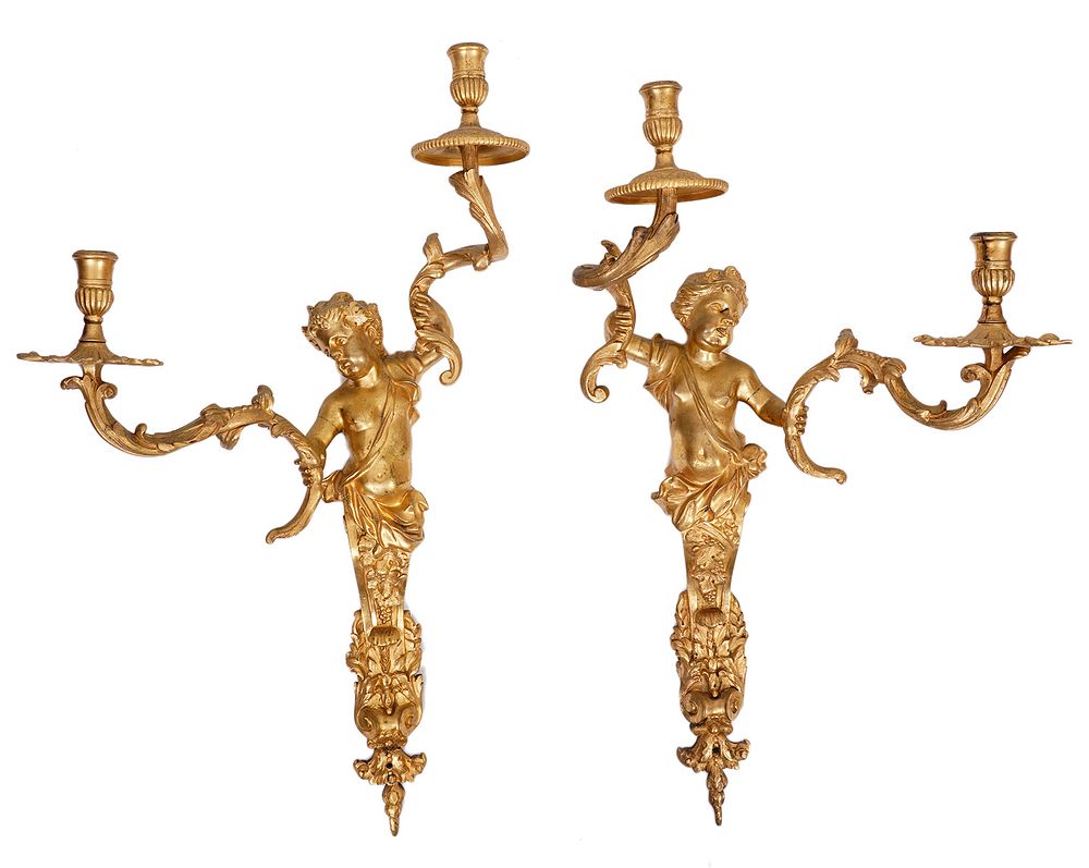 Appraisal: Pr th Ct Figural French Dore Bronze Sconces Pair of