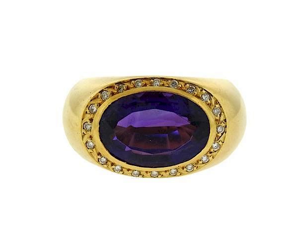 Appraisal: K Gold Amethyst Diamond Dome Ring METAL K Gold GEMSTONES