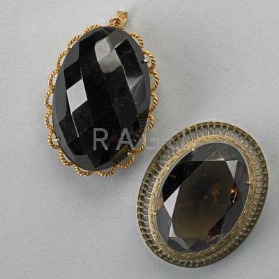 Appraisal: TWO LARGE SMOKEY QUARTZ GEMS IN SILVER SETTINGS Brazilian cut