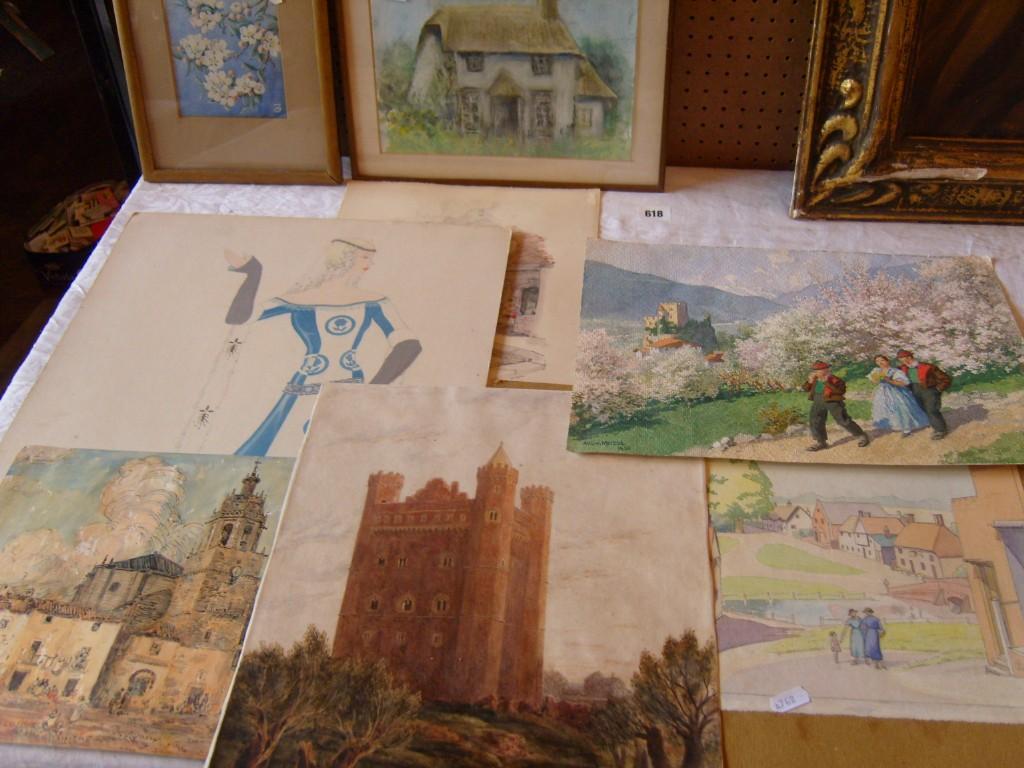 Appraisal: A collection of th th century watercolours etc including a