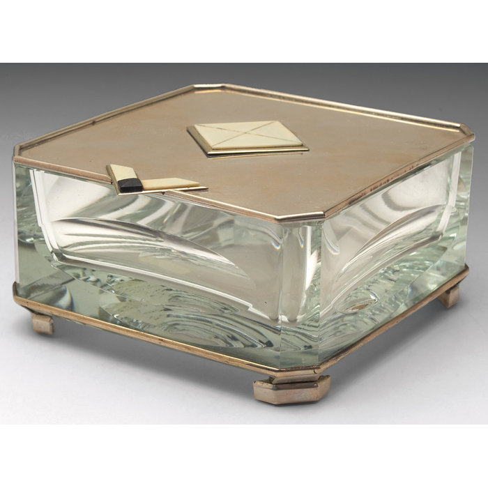 Appraisal: Art Deco box square form in clear glass with silver