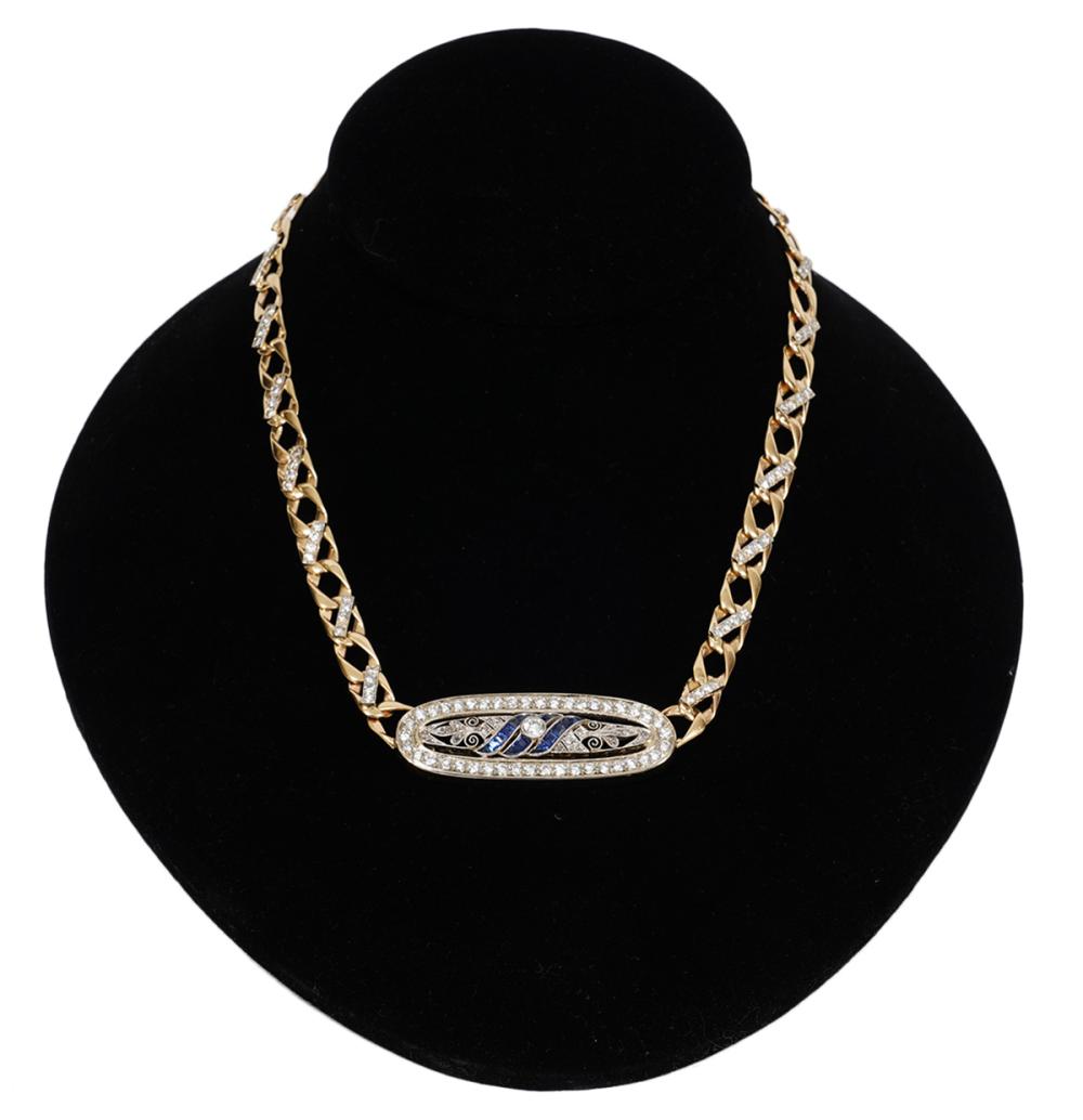 Appraisal: CUSTOM DIAMOND SAPPHIRE KT FILIGREE NECKLACEOne of a kind custom