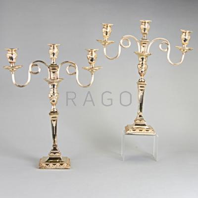 Appraisal: PAIR OF SHEFFIELD PLATE CANDELABRA ca Square columns in the