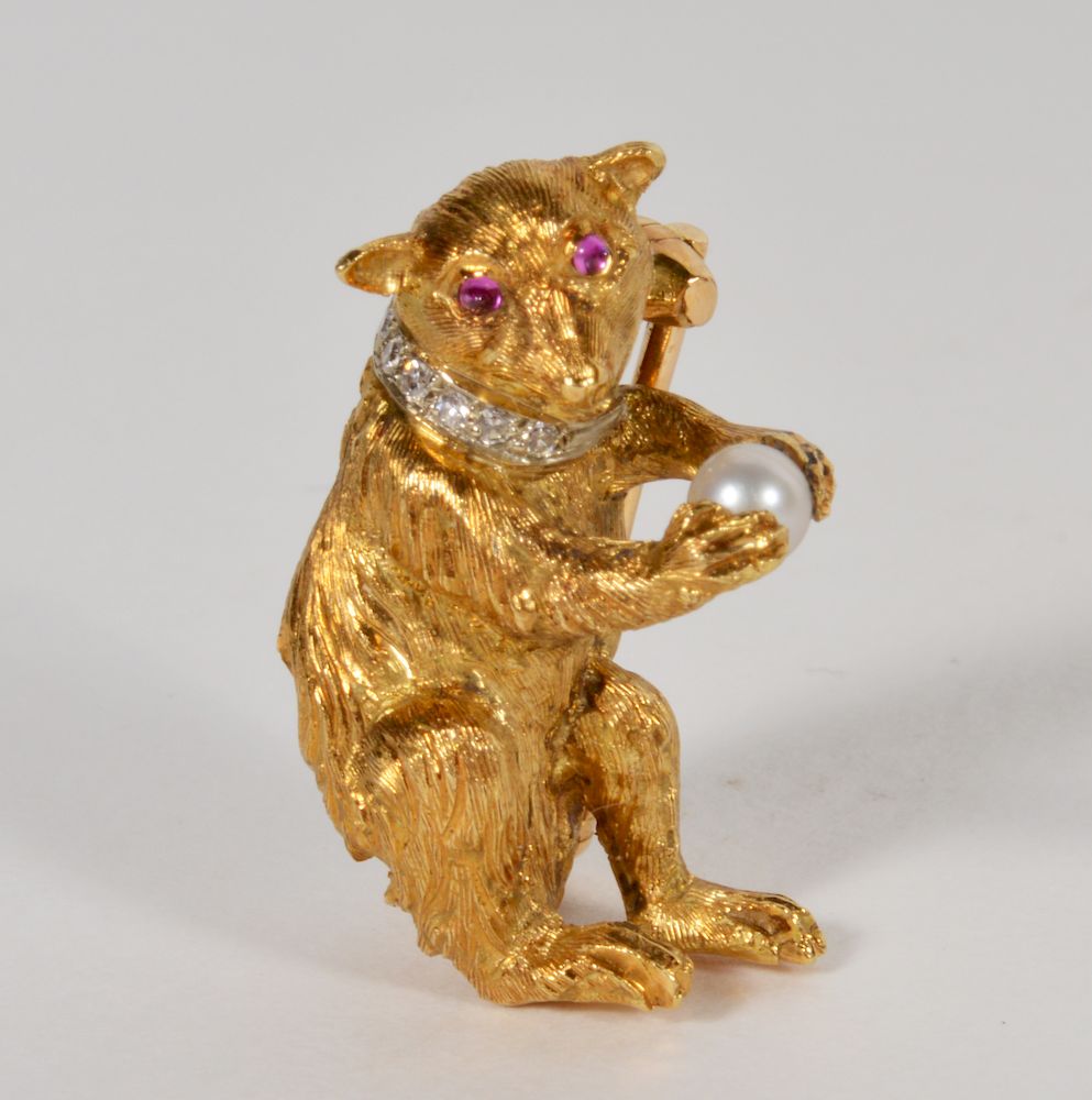 Appraisal: Italian Kt Gold Diamond Ruby Pearl Bear Pin Bear pin