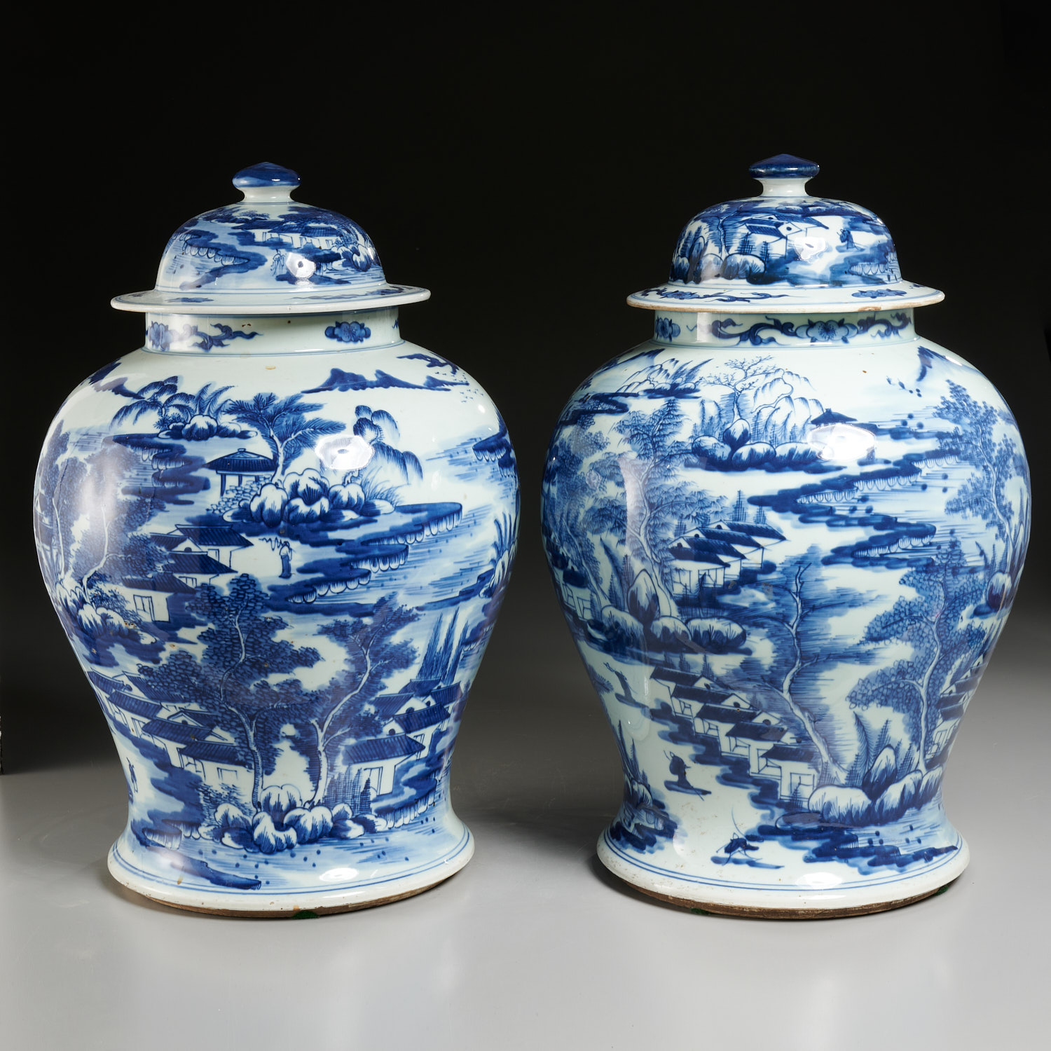 Appraisal: PAIR LARGE CHINESE BLUE WHITE GINGER JARS Likely Qing Dynasty