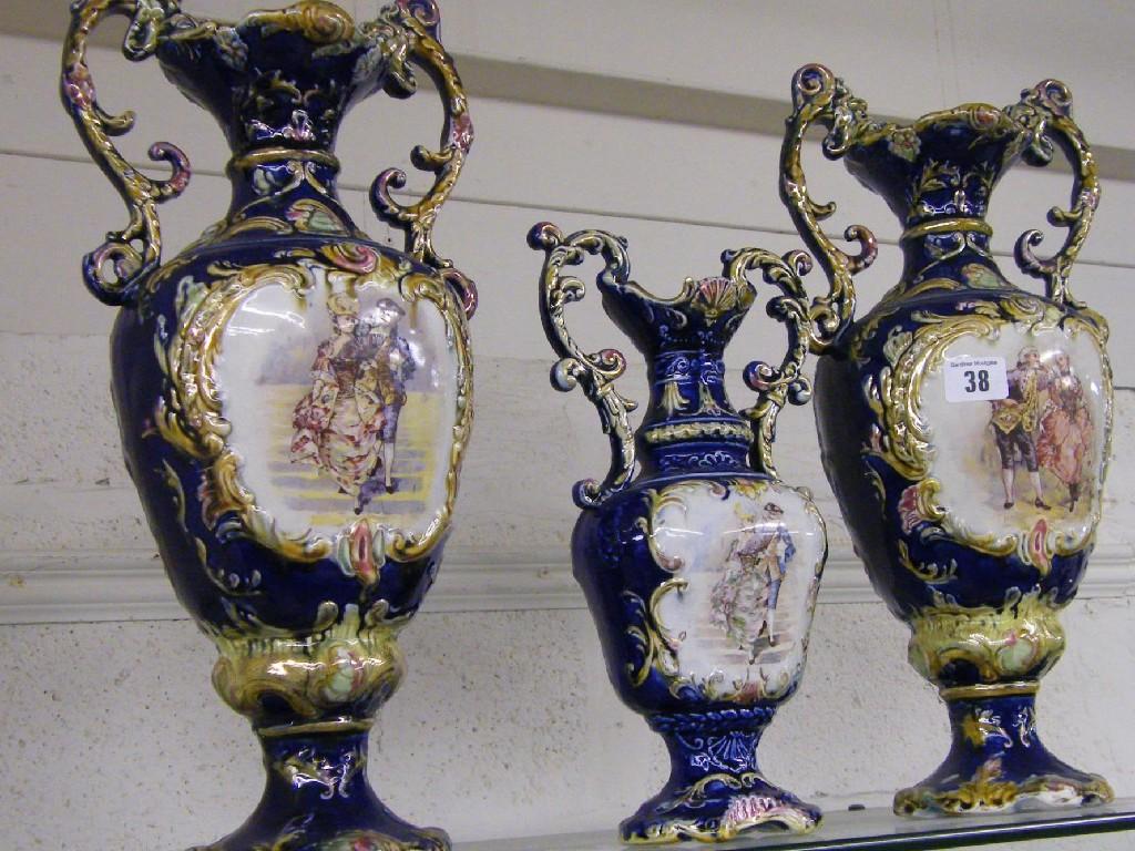 Appraisal: Set of three Staffordshire garniture vases each decorated with inset