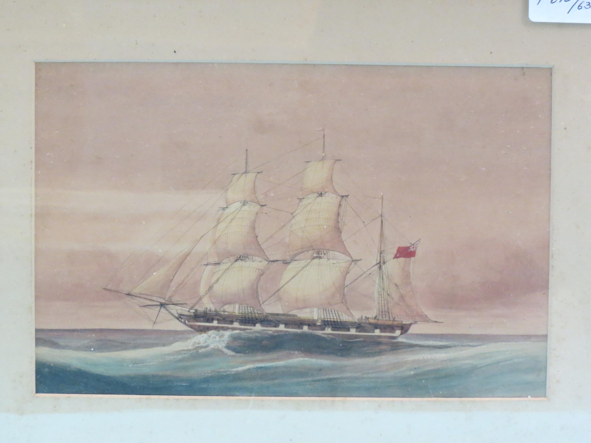 Appraisal: A th century watercolour three-masted British yacht flying red ensign