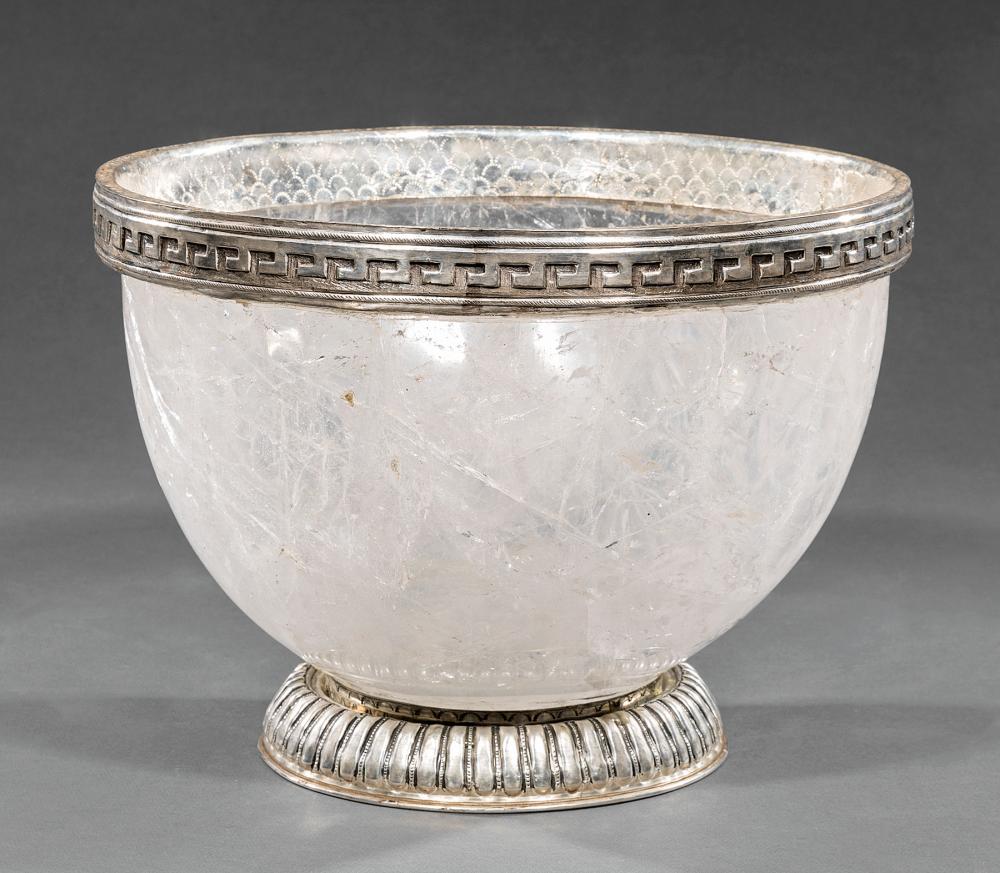 Appraisal: Large Silver-Mounted Rock-Crystal Bowl incised and repousse rim and base