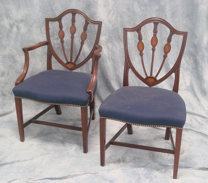 Appraisal: carved and inlaid mahogany Hepplewhite style DR chairs bench made