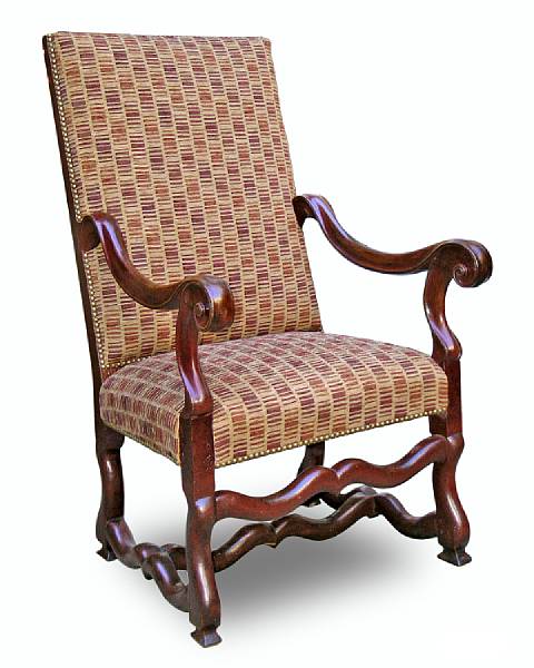 Appraisal: A Louis XIV walnut upholstered fauteuil a la reine late