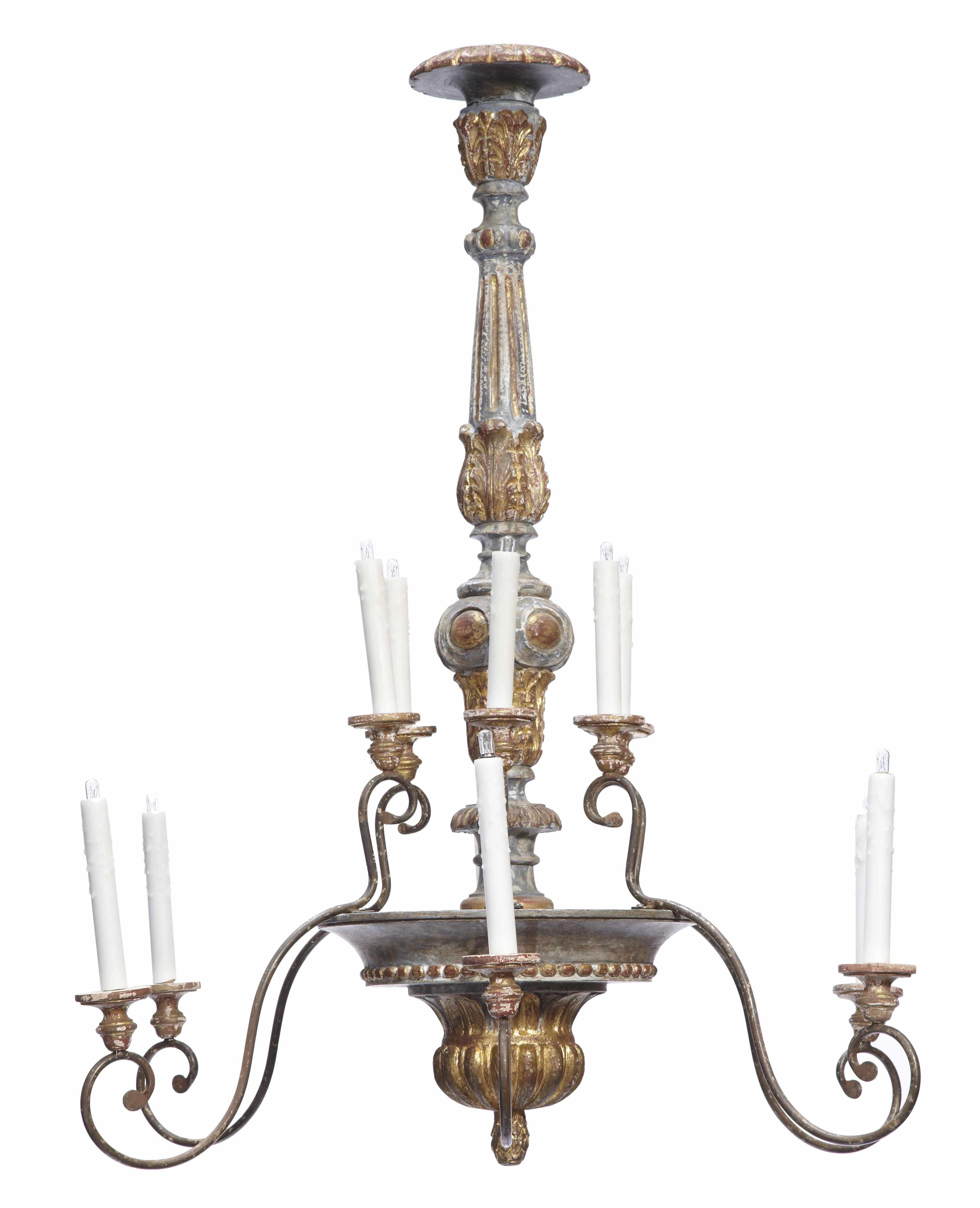 Appraisal: A Baroque style paint decorated twelve light chandelier height in