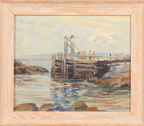 Appraisal: The Old Warf Monhegan figures on the dock oil on