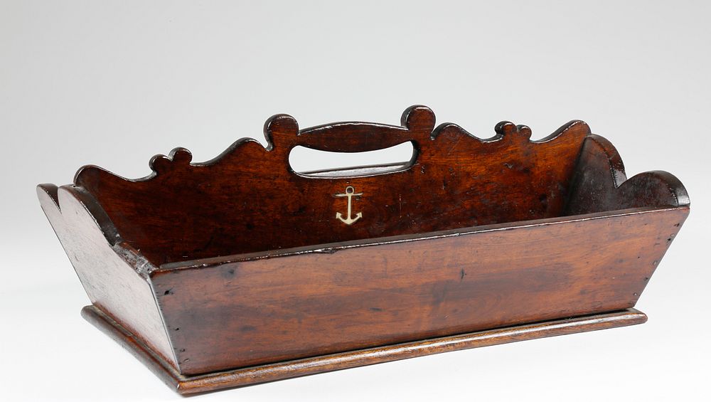 Appraisal: Whaleman Made Mahogany and Whale Ivory Cutlery Tray th Century